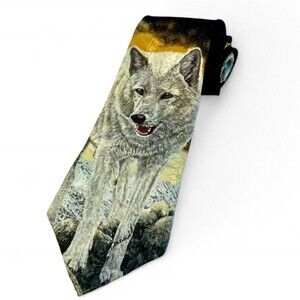 VTG 1996 Arctic Wolf by Bonnie Marris 100% Silk Men’s Tie Autographed by Artist